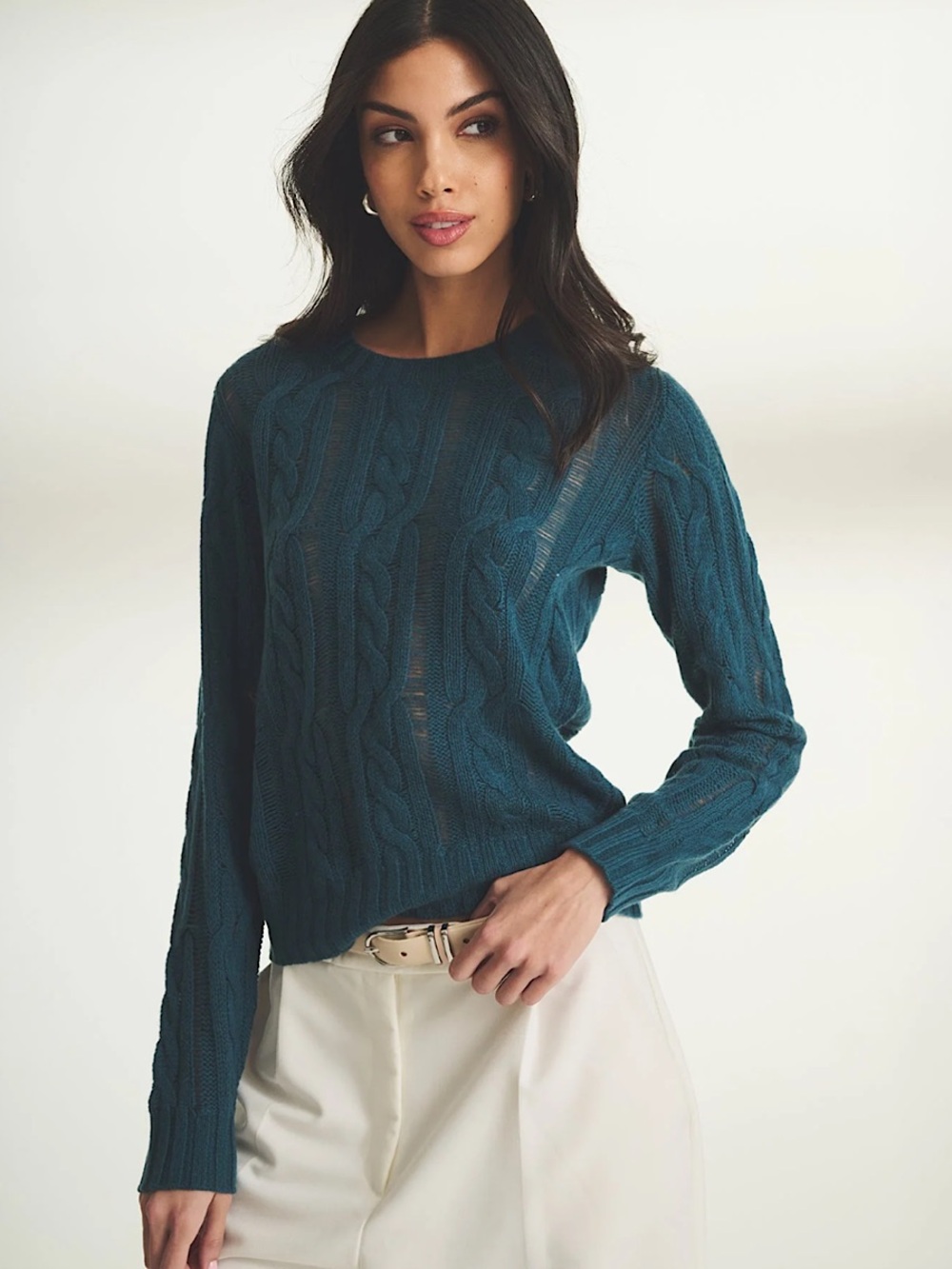 NAADAM open cable crewneck wool blend sweater teal -S-NWT!